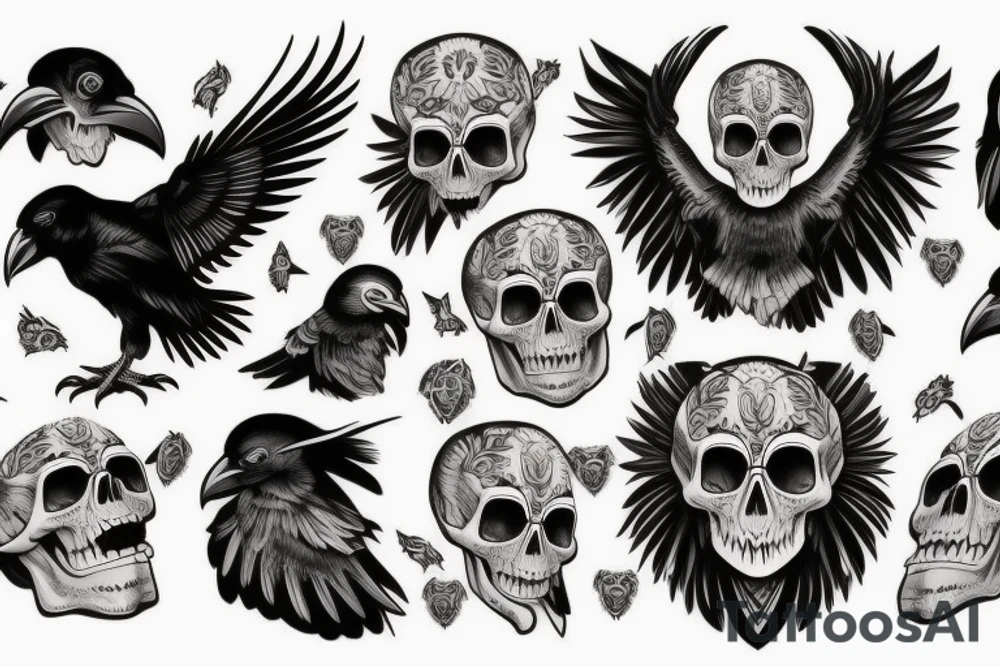 black raven with skull tattoo idea