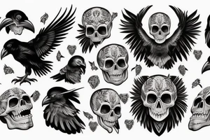 black raven with skull tattoo idea