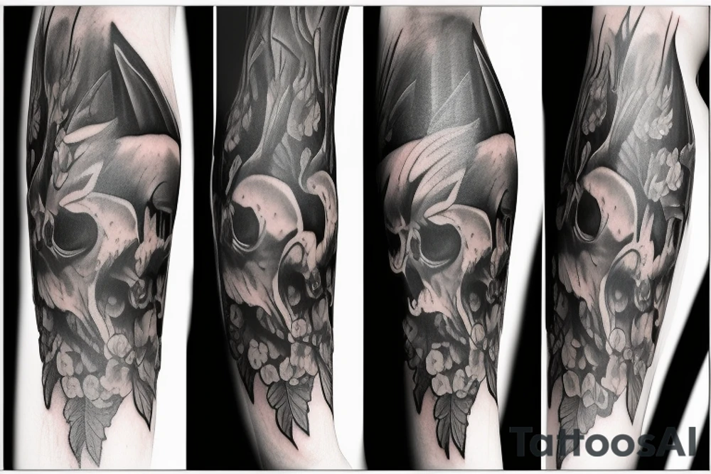 black raven three flower scary tattoo idea