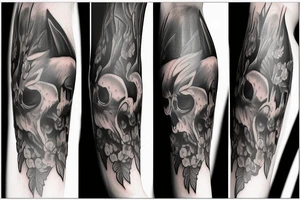 black raven three flower scary tattoo idea