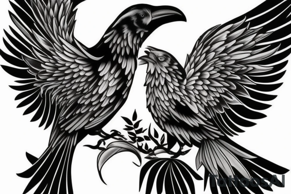 black raven three flower scary tattoo idea
