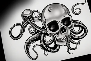 Skull with squid tentacles going through the eyes tattoo idea