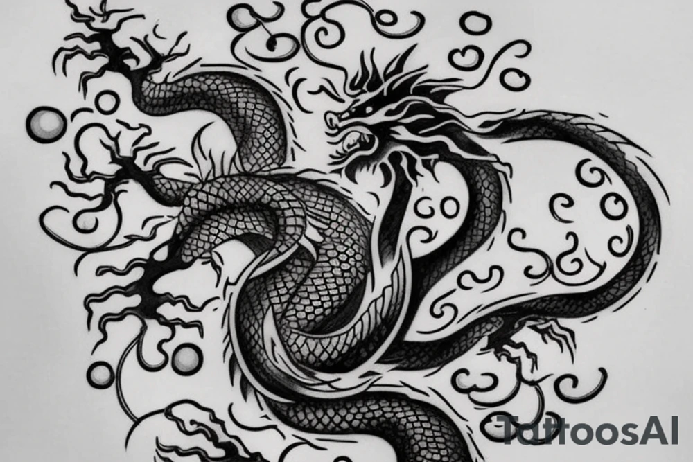i want a big tattoo from the shoulder to my elbow and the elements that I want are, a Japanese dragon, the tree of life with a DNA in it and the dragon around it tattoo idea