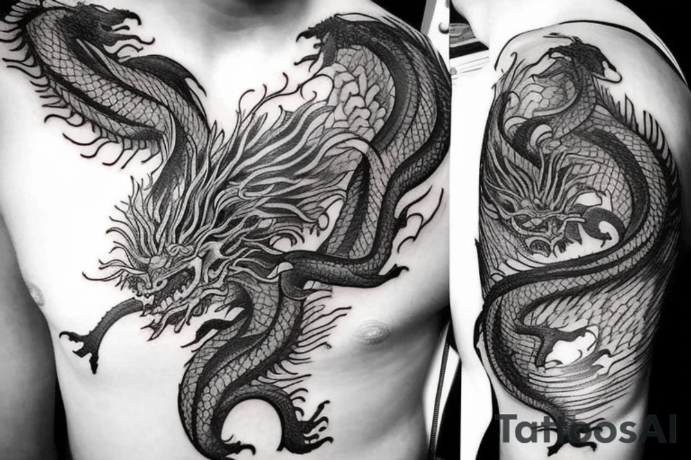 i want a big tattoo from the shoulder to my elbow and the elements that I want are, a Japanese dragon, the tree of life with a DNA in it and the dragon around it tattoo idea