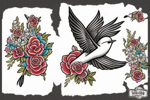 Swallow with flowers behind tattoo idea