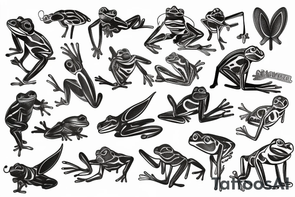 A lineart frog with wings tattoo idea