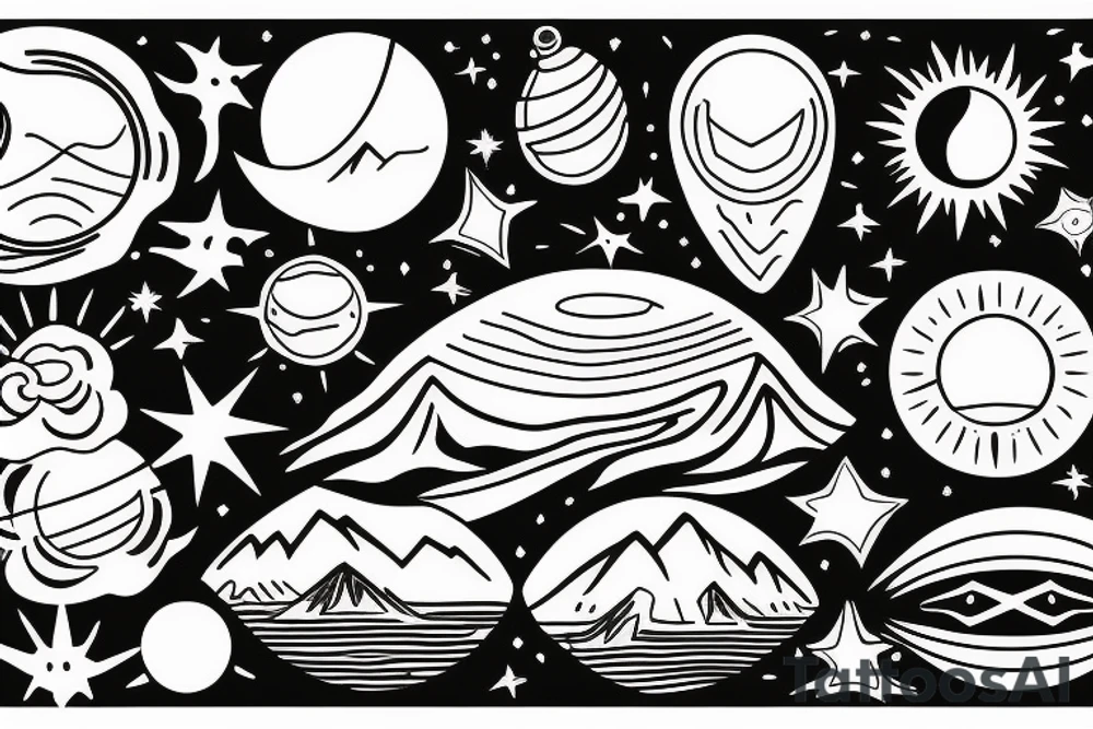 mountain sun saturn tattoo idea