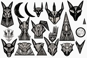 anubis in desert background pyramids and moon tattoo idea