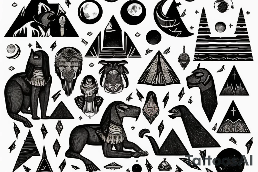 anubis in desert background pyramids and moon tattoo idea