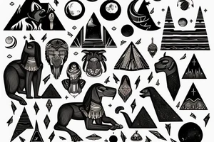 anubis in desert background pyramids and moon tattoo idea