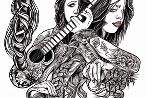 Red Truck with a guy in the bed with braided hair playing guitar tattoo idea