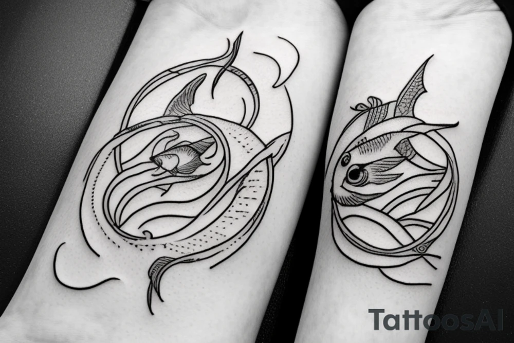 Beta fish circling a pisces symbol tattoo idea