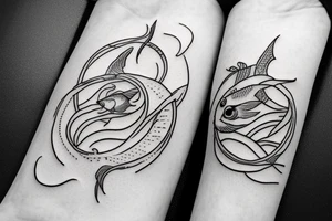 Beta fish circling a pisces symbol tattoo idea