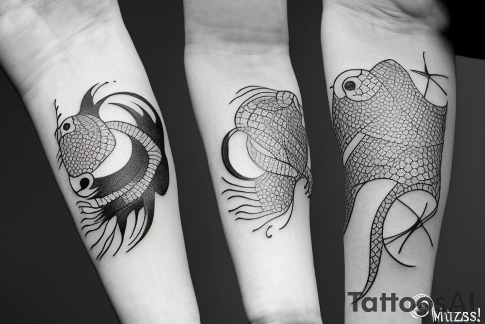 Beta fish circling a pisces symbol tattoo idea