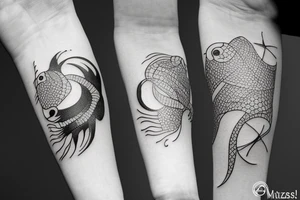 Beta fish circling a pisces symbol tattoo idea