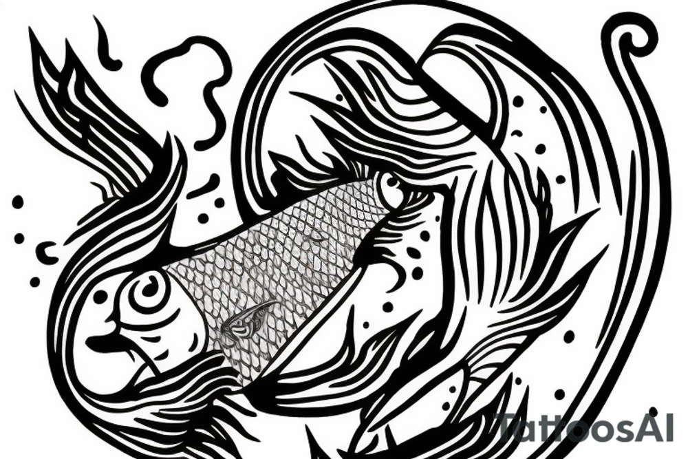 Beta fish circling a pisces symbol tattoo idea