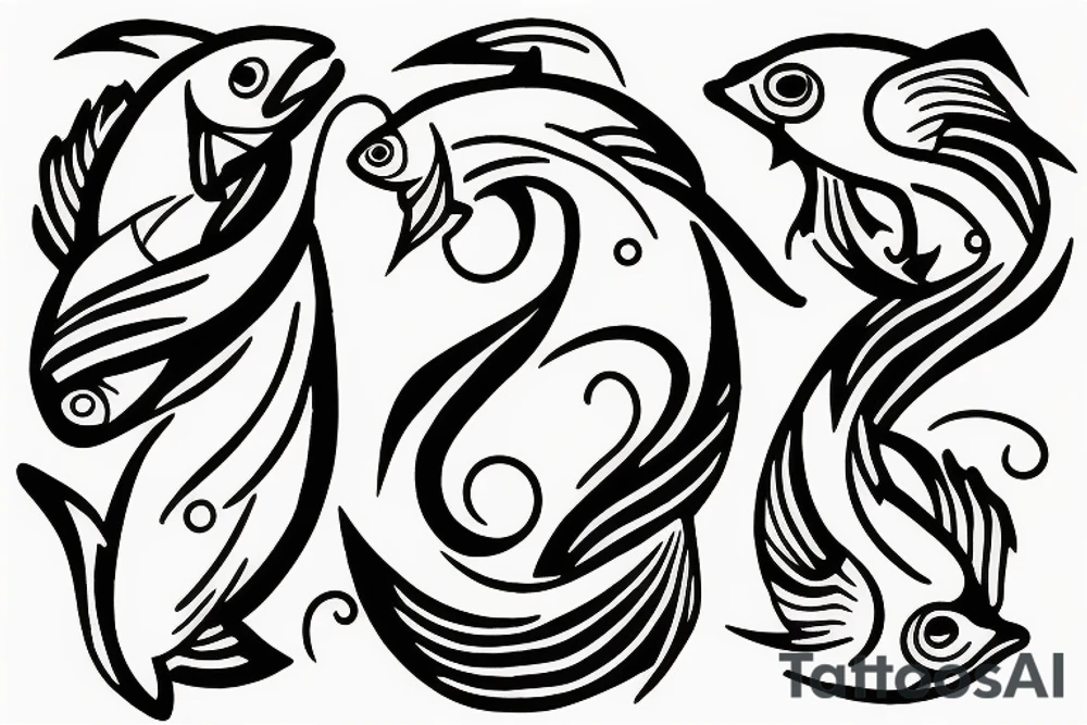 2 Beta fish circling a pisces symbol tattoo idea