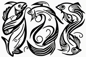 2 Beta fish circling a pisces symbol tattoo idea