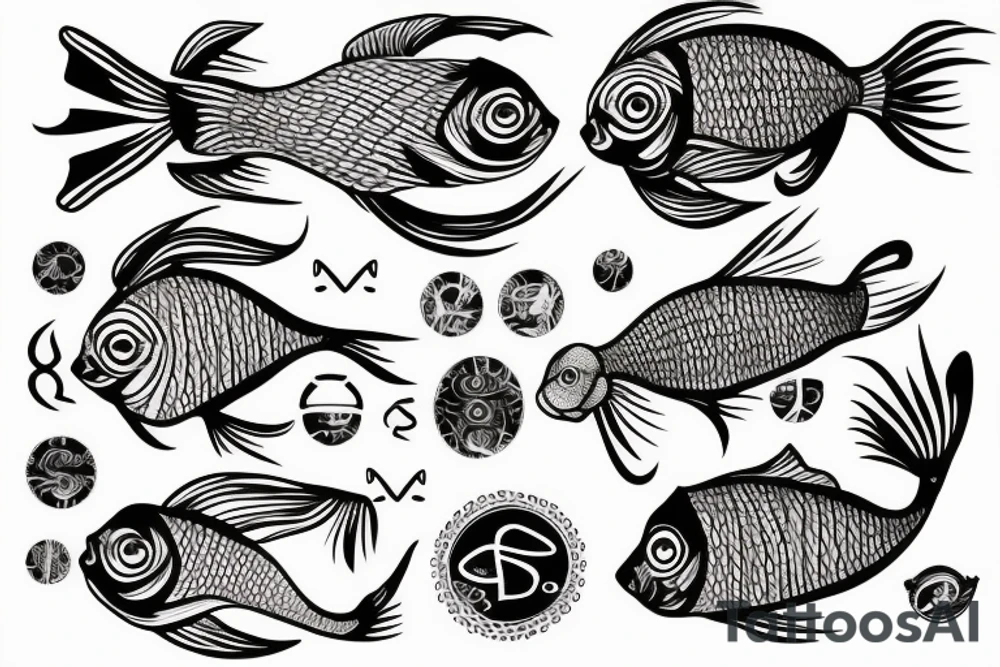 2 Beta fish circling a pisces symbol tattoo idea