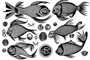 2 Beta fish circling a pisces symbol tattoo idea