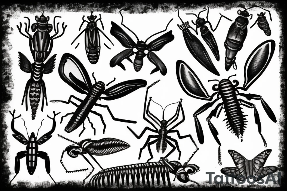 batterfly tribal centipede mantis tattoo idea
