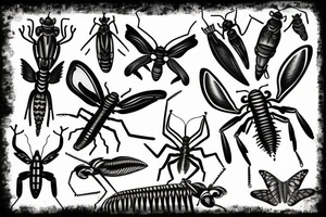 batterfly tribal centipede mantis tattoo idea