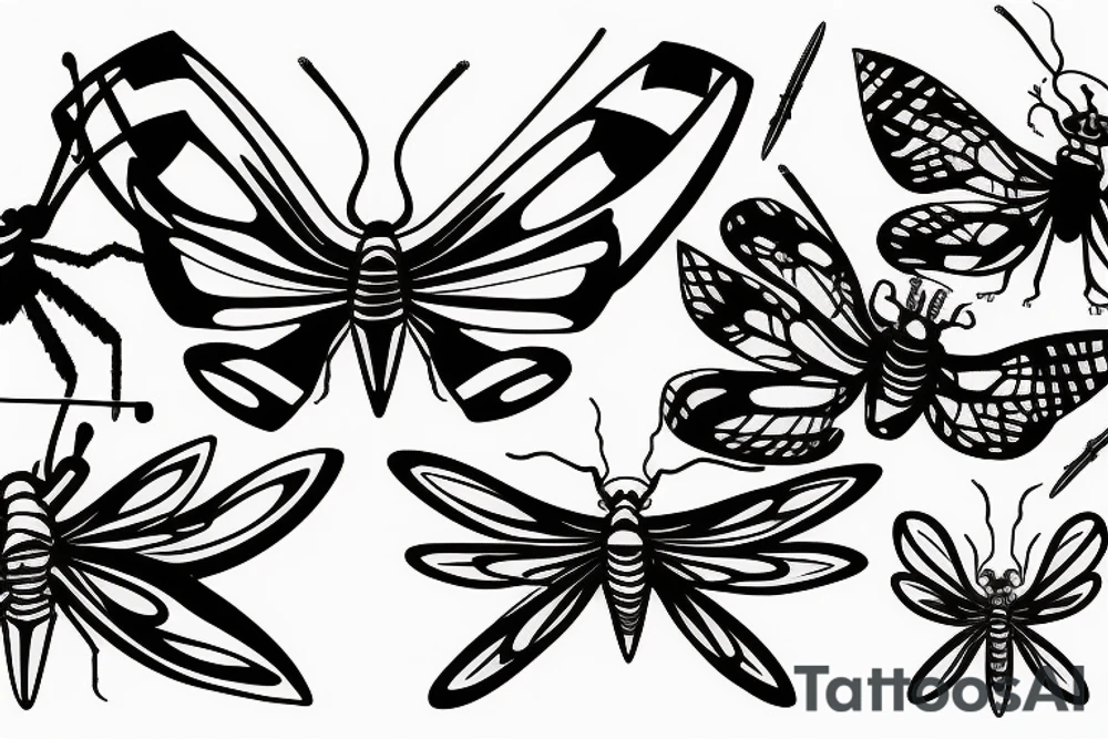 batterfly tribal centipede mantis tattoo idea