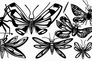 batterfly tribal centipede mantis tattoo idea
