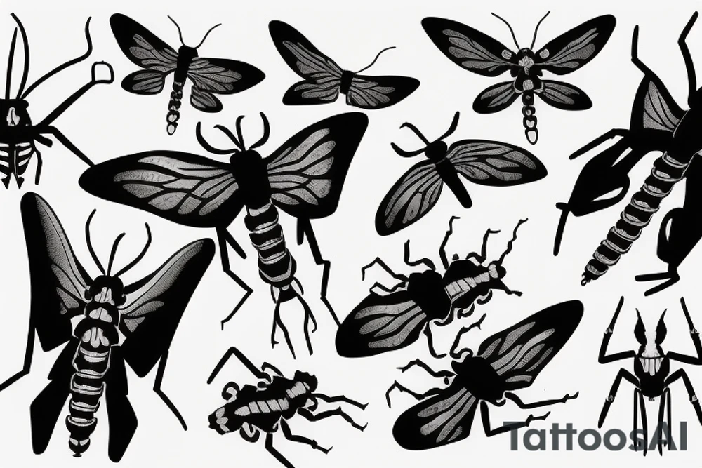 batterfly  centipede mantis tattoo idea