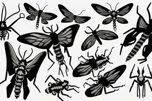 batterfly  centipede mantis tattoo idea