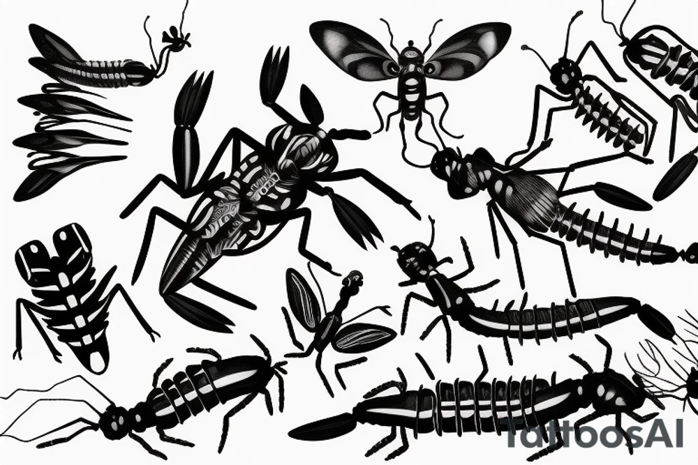batterfly  centipede mantis tattoo idea
