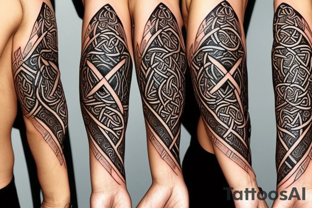 protective celtic rune sleeve tattoo idea