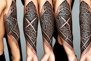 protective celtic rune sleeve tattoo idea