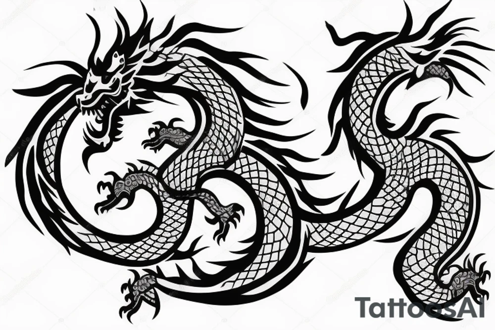 Chinese dragon with dna body chasing its tail tattoo idea
