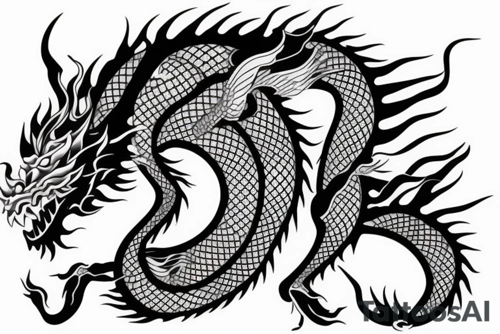 Chinese dragon with dna body chasing its tail tattoo idea