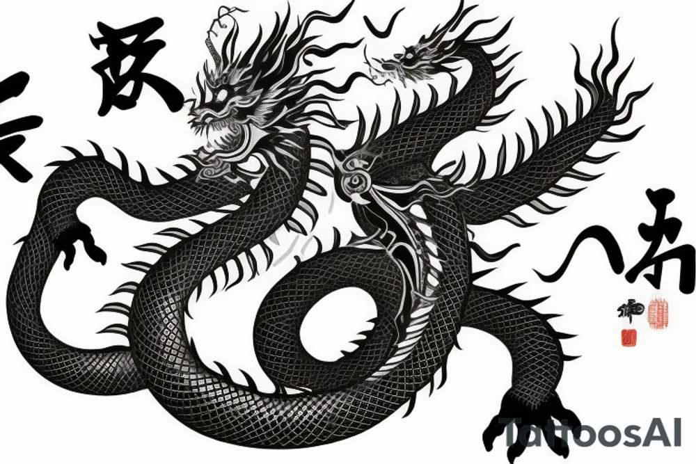 Chinese dragon with dna body chasing its tail tattoo idea