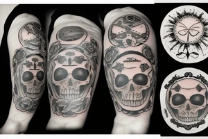 Memento mori tattoo for forearm with planets, buttercup flowers and roman numerals 21/09/1991 tattoo idea