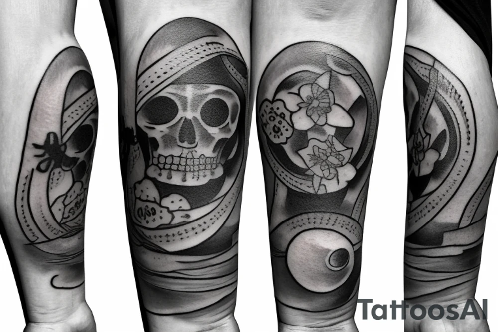 Memento mori tattoo for forearm with planets, buttercup flowers and roman numerals 21/09/1991 tattoo idea