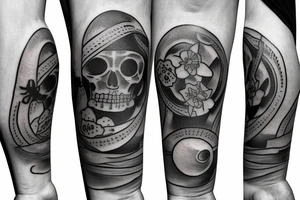 Memento mori tattoo for forearm with planets, buttercup flowers and roman numerals 21/09/1991 tattoo idea