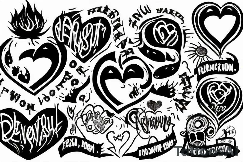 "devour your oppression" written in heart shape and looks like it is burning tattoo idea