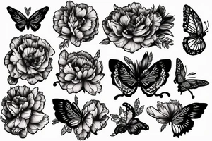 Motorcycle with peony, butterflies, semi colon, and crown tattoo idea