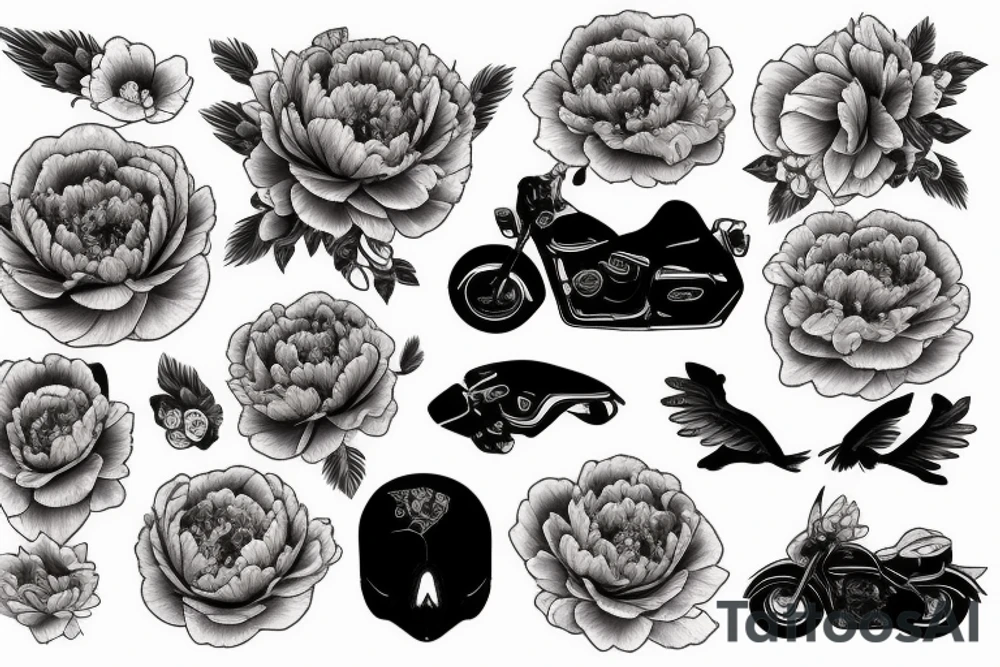 Motorcycle and peony tattoo idea