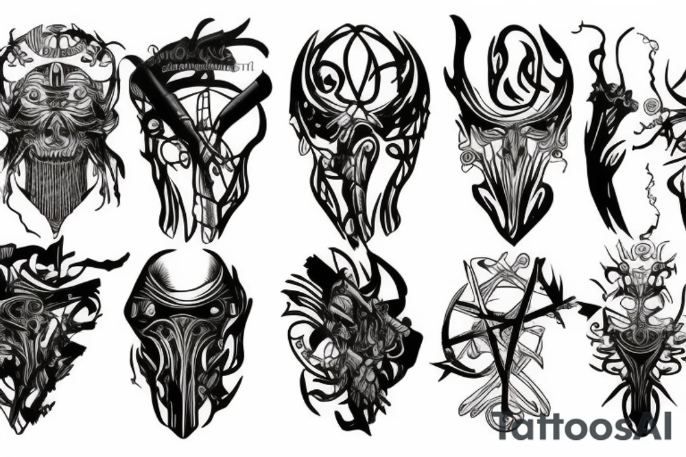 God of war style tattoo that is abstract with fine lines tattoo idea