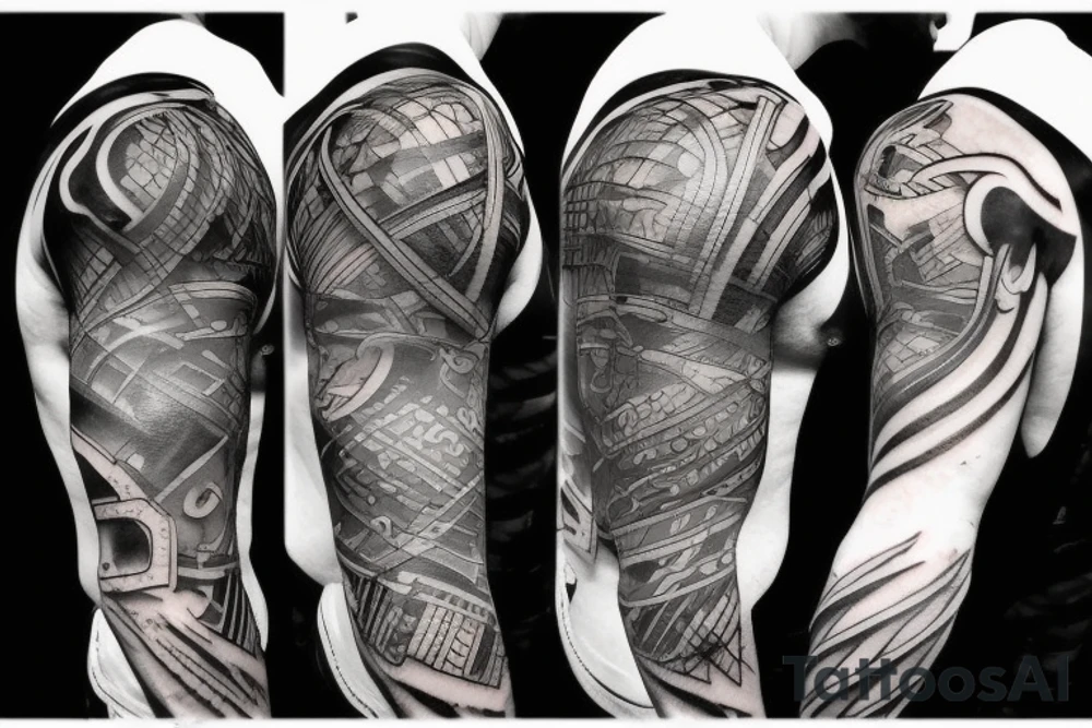 God of war style tattoo that is abstract with fine lines tattoo idea