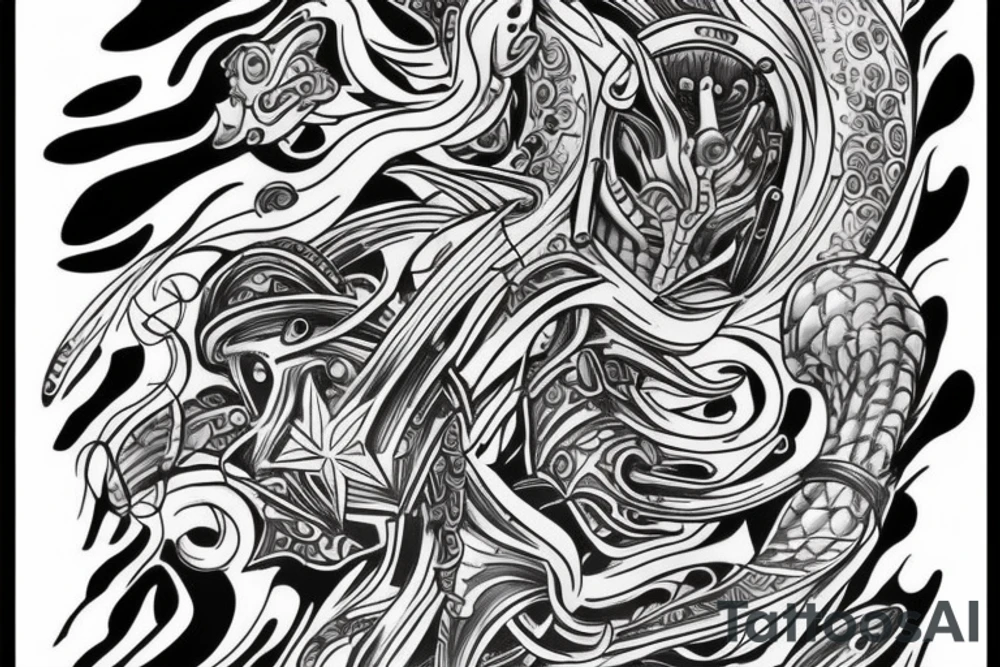 Poseidon tattoo that is abstract with fine lines tattoo idea Poseidon tattoo that is abstract with fine lines tattoo idea