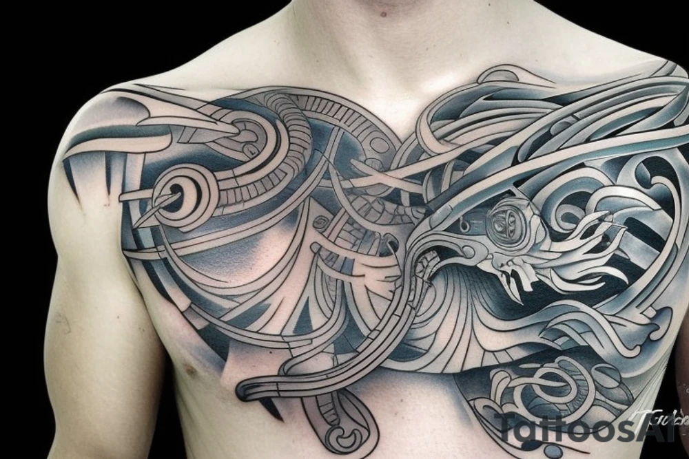 Poseidon tattoo that is abstract with fine lines tattoo idea Poseidon tattoo that is abstract with fine lines tattoo idea