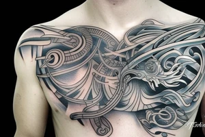 Poseidon tattoo that is abstract with fine lines tattoo idea