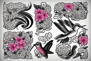 Japanese wave with hummingbird and a hop flower tattoo idea