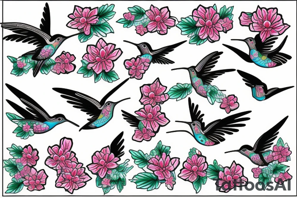 Japanese wave with hummingbird and a hop flower tattoo idea