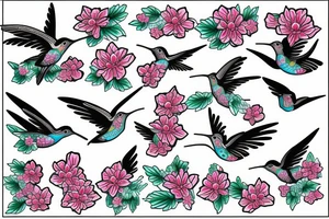 Japanese wave with hummingbird and a hop flower tattoo idea
